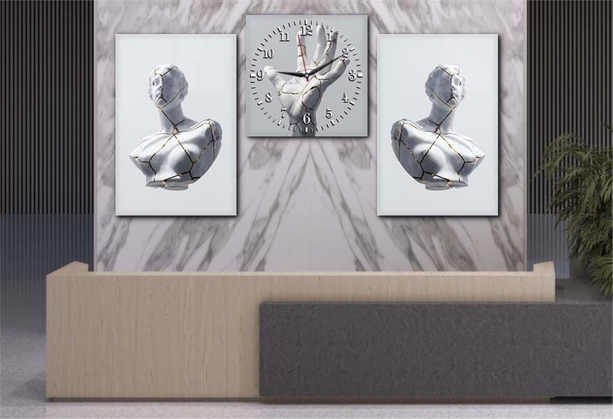 Tempered Glasss Wall Arts Art-Themed Set with Clock