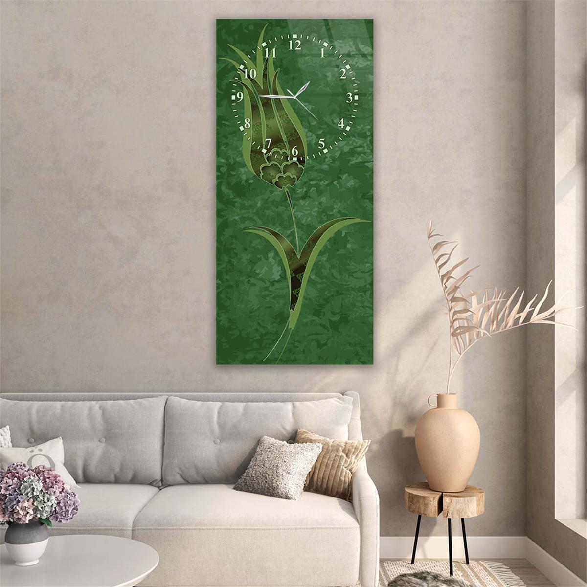 Tableau en verre à thème art et nature vertical avec horloge en haut 049
