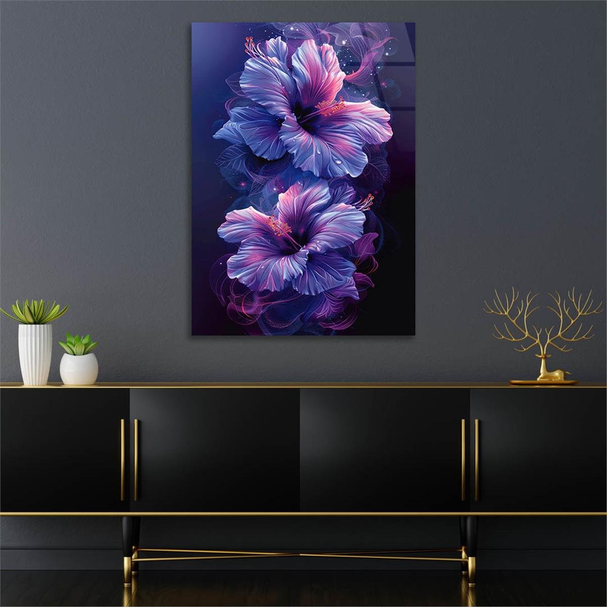 Dikey Sanat Temalı Cam Tablo 454