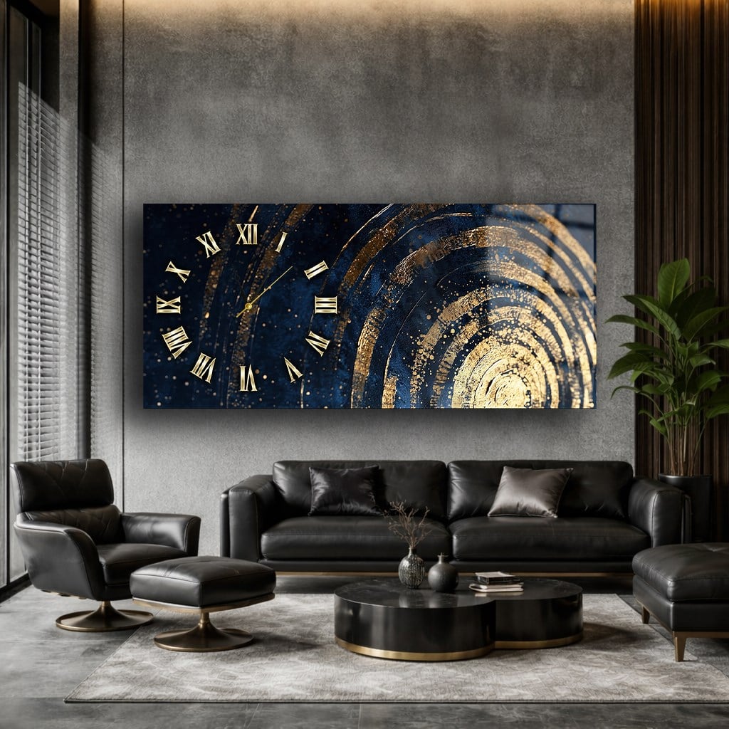Yatay Saatli Yandan Sanat Temalı Cam Tablo 375