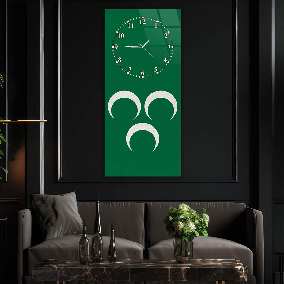 Vertical National Themed Glass Wall Art with Clock at the Top 040
