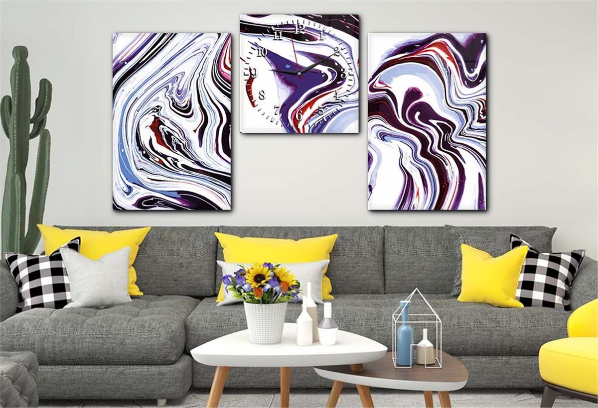 Tempered Glasss Wall Arts Art-Themed Set with Clock