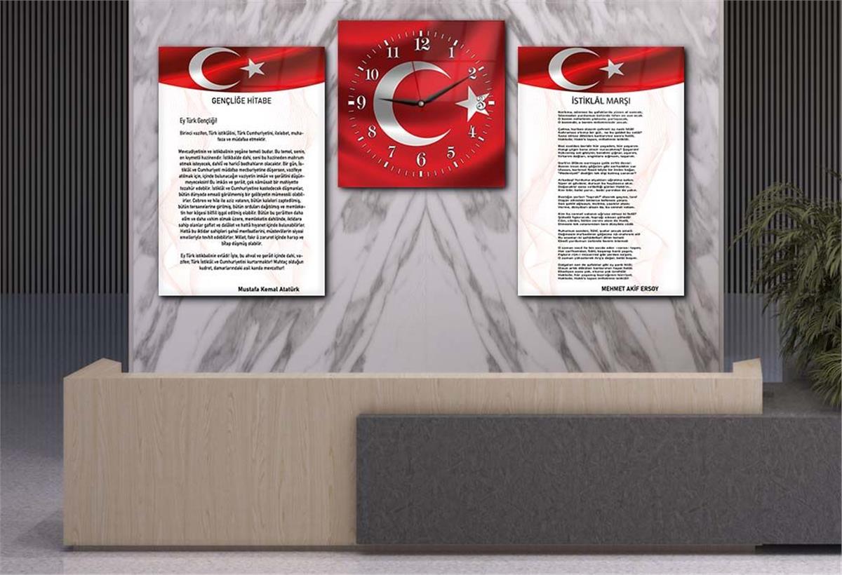 Atatürk en Independence March Glasschilderij Set met Clock