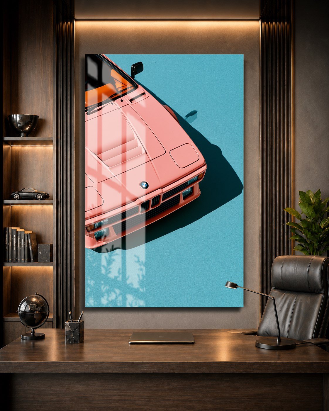 Pembe BMW M1 Klasik Spor Araba Cam Tablo