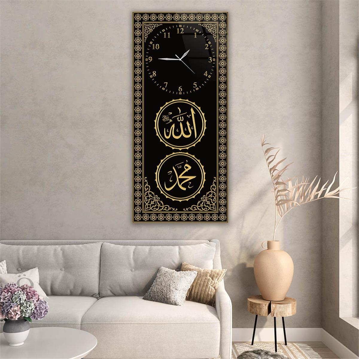 Vertical Religious Themed Glass Wall Art with Clock at the Top  045