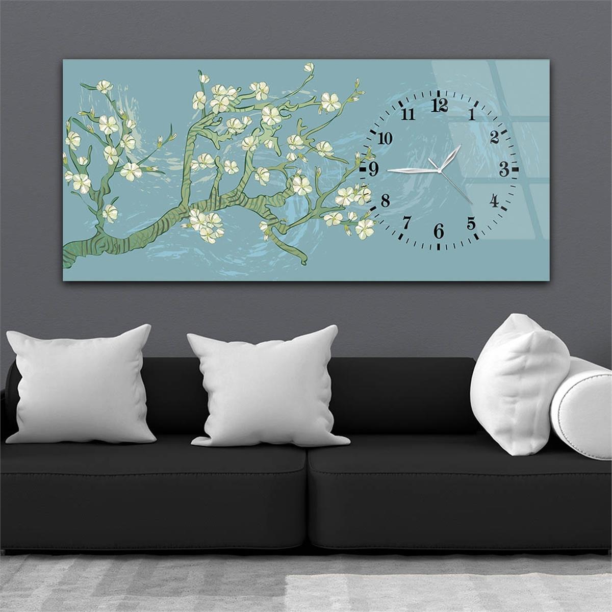 Side-Clock, Art And Nature-Themed Horizontal Glass Wall Painting 070