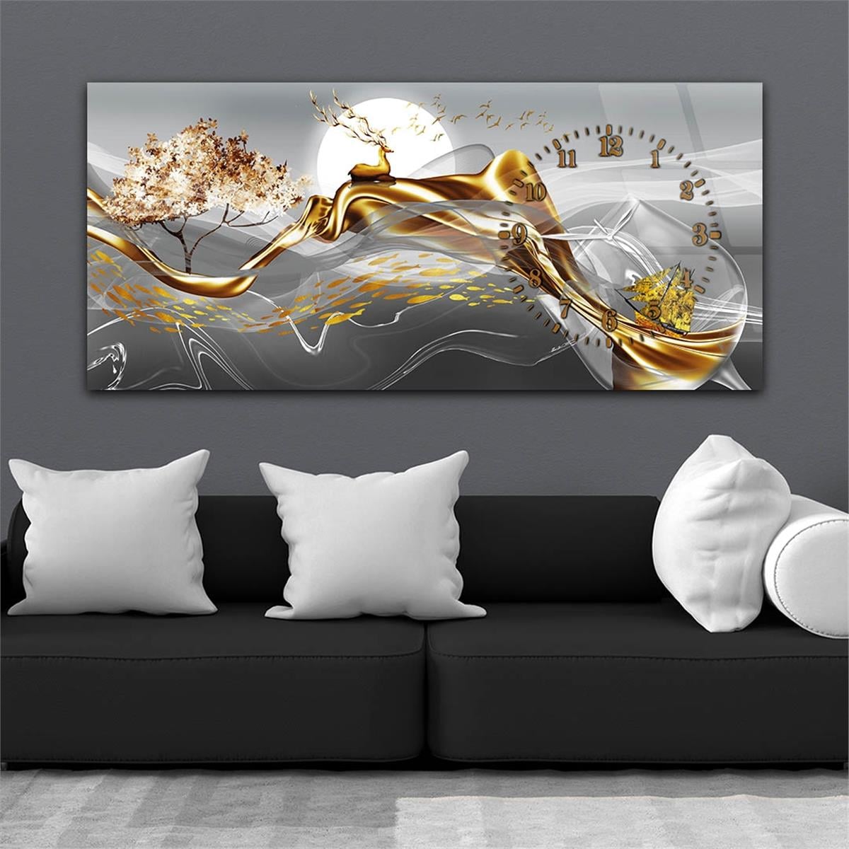 Side-Clock, Art And Nature-Themed Horizontal Glass Wall Painting 014