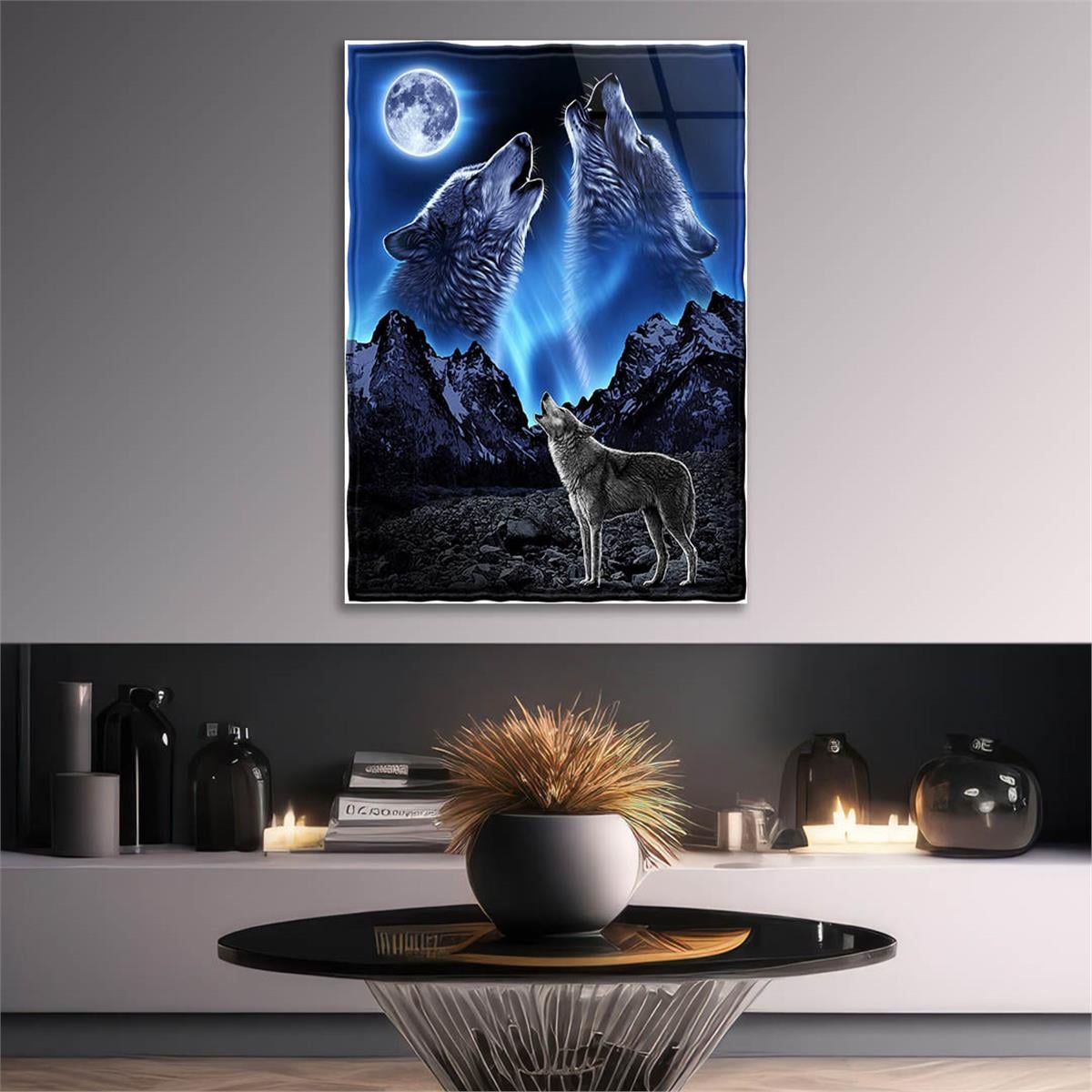 Howling Wolf Glass Wall Art