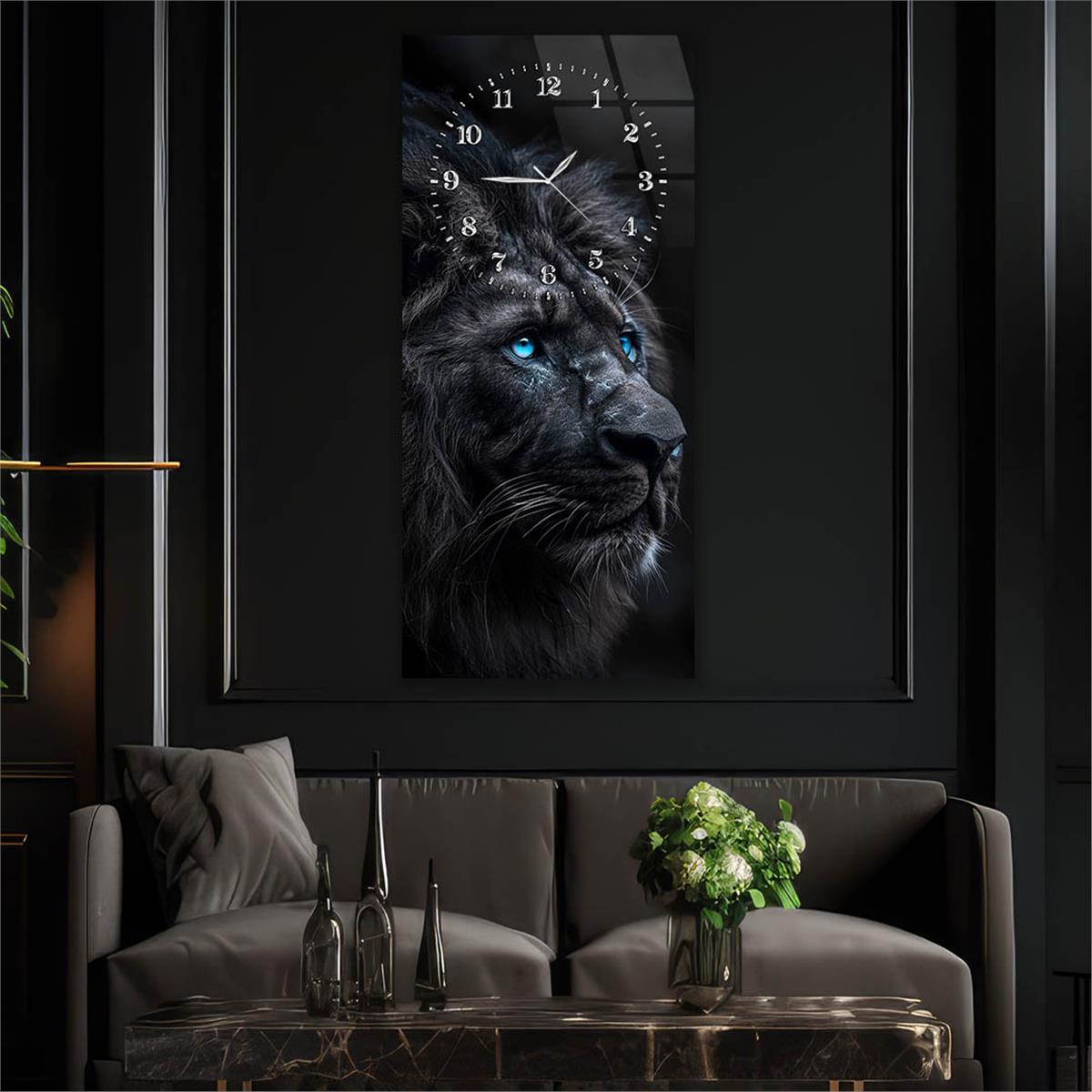 Dikey Üstten Saatli Sanat Temalı Cam Tablo 087