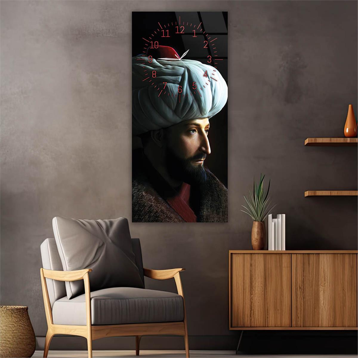 Vertical National Themed Glass Wall Art with Clock at the Top 038