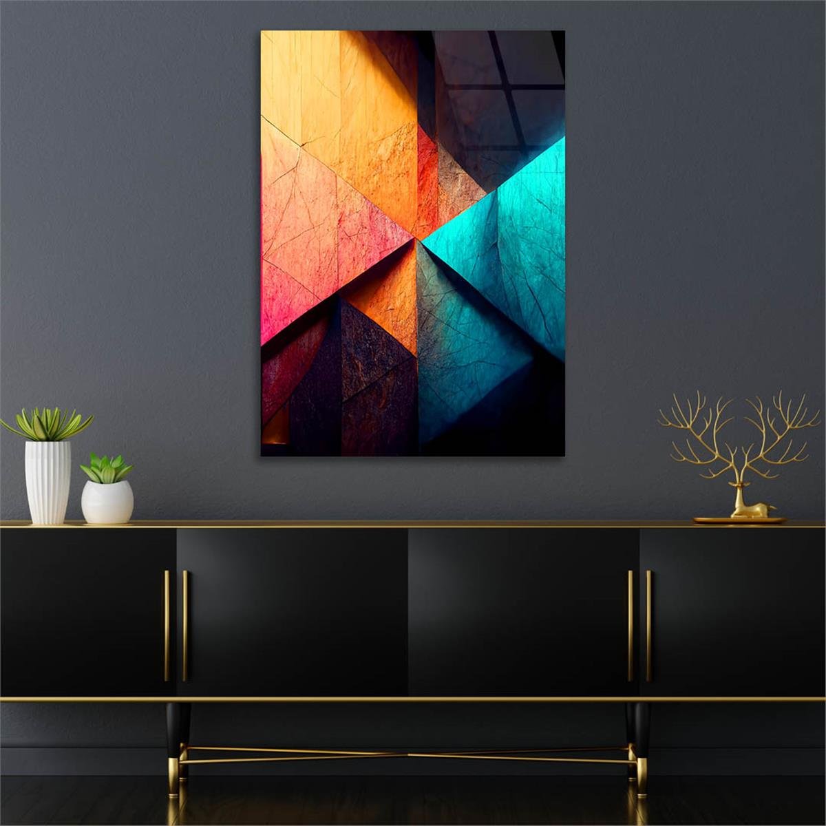 Dikey Sanat Temalı Cam Tablo 544