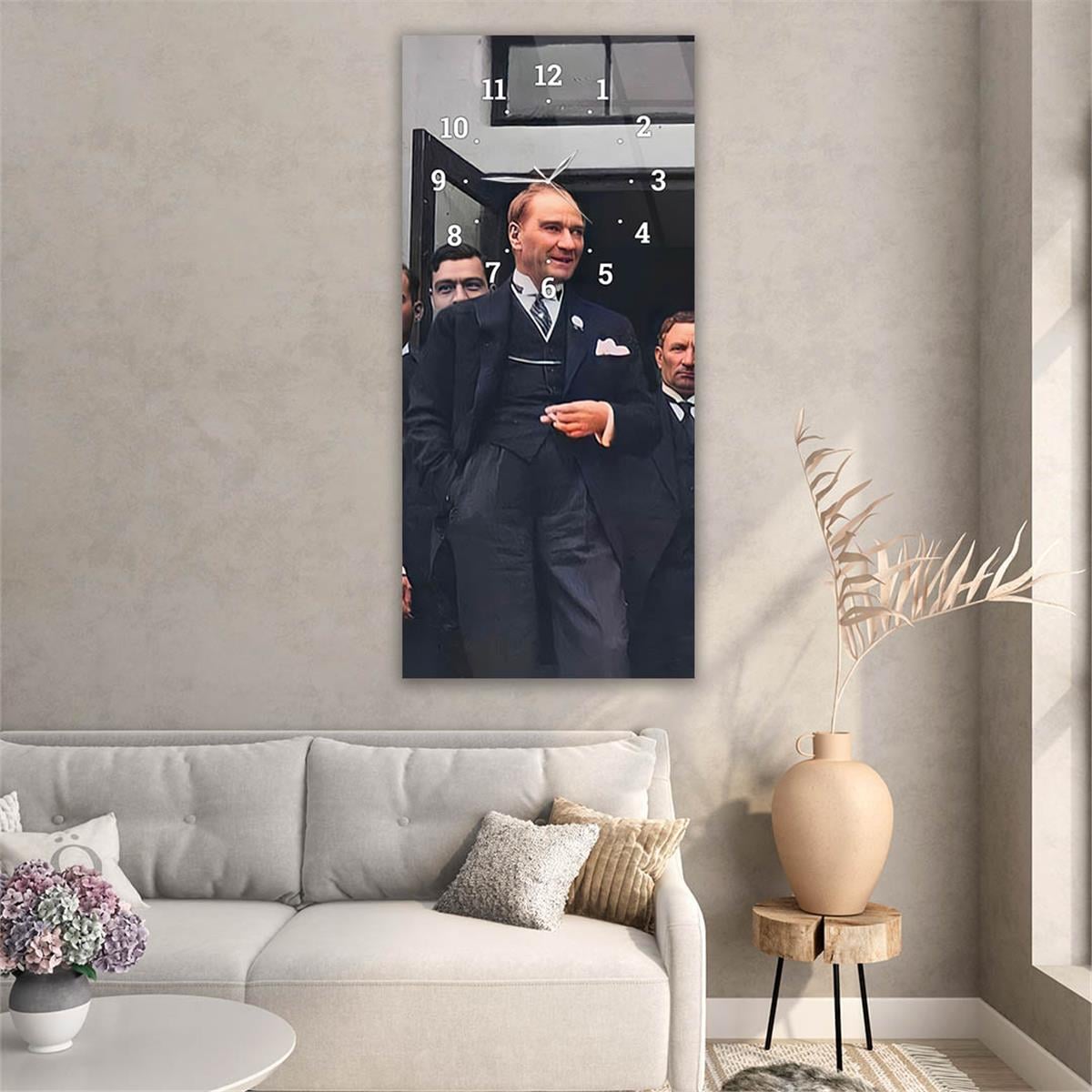 Vertical National Themed Glass Wall Art with Clock at the Top 015