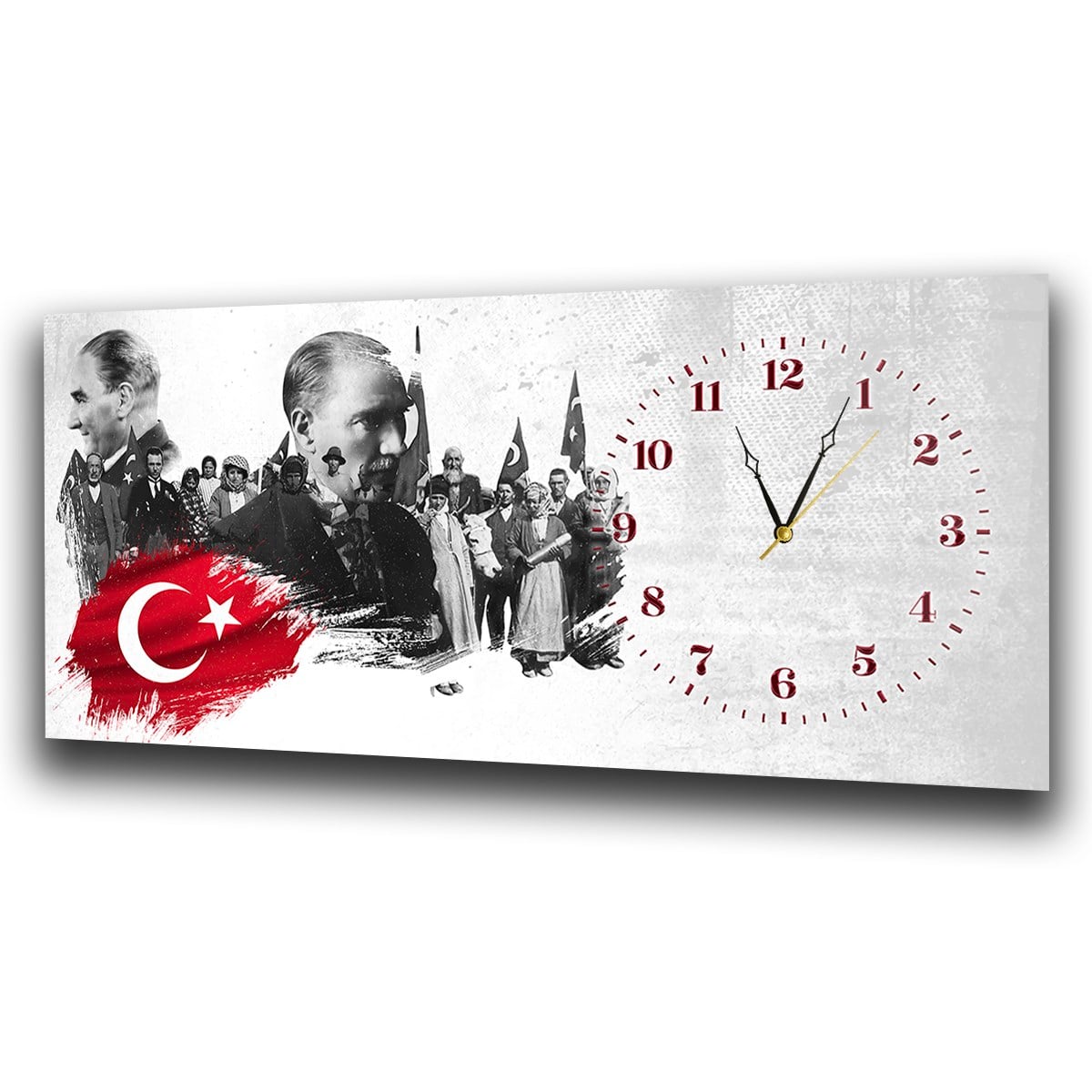 Yatay Saatli Yandan Vatan Temalı Cam Tablo 026