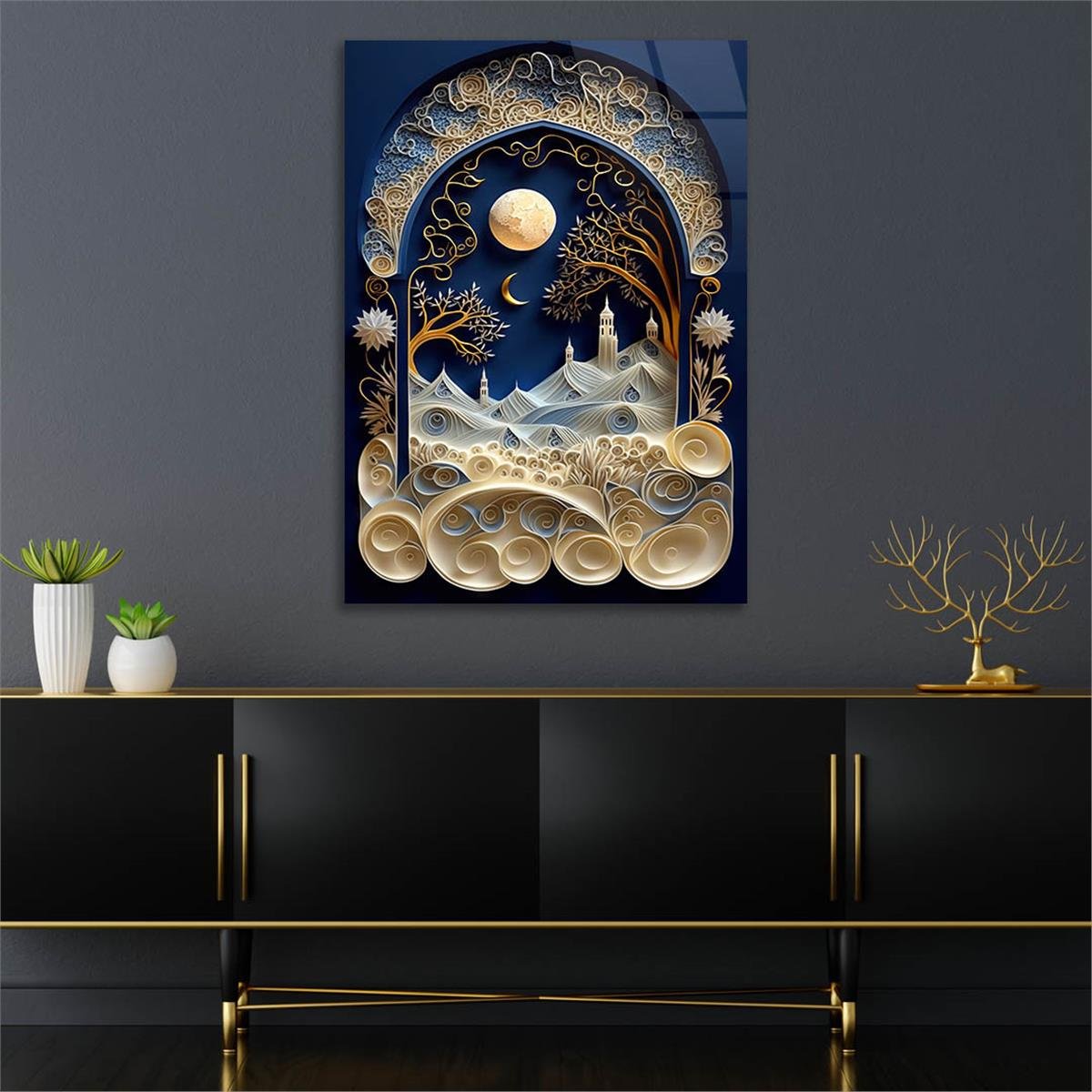 Dikey Sanat Temalı Cam Tablo 542