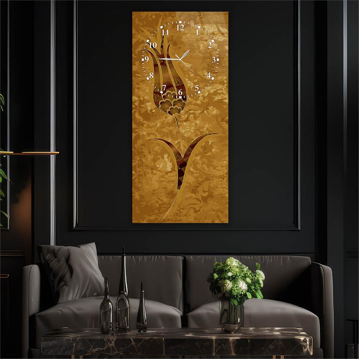 Vertical Art Themed Glass Wall Art with Clock at the Top 048