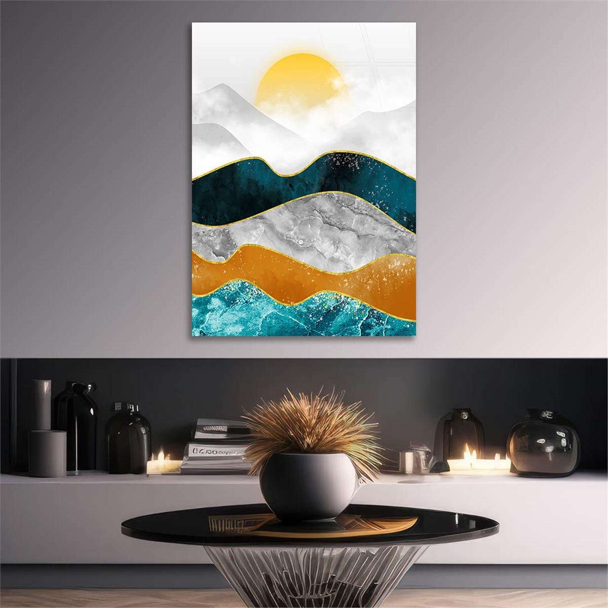 Dikey Sanat Temalı Cam Tablo 580