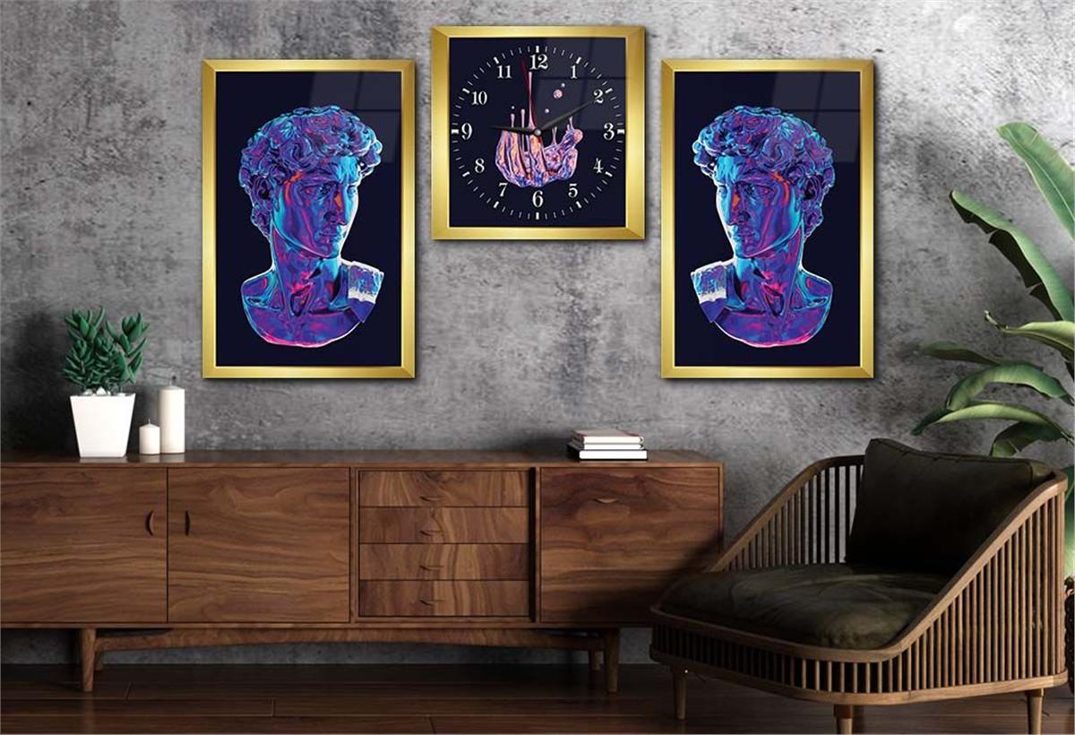 Tempered Glasss Wall Arts Art-Themed Set with Clock