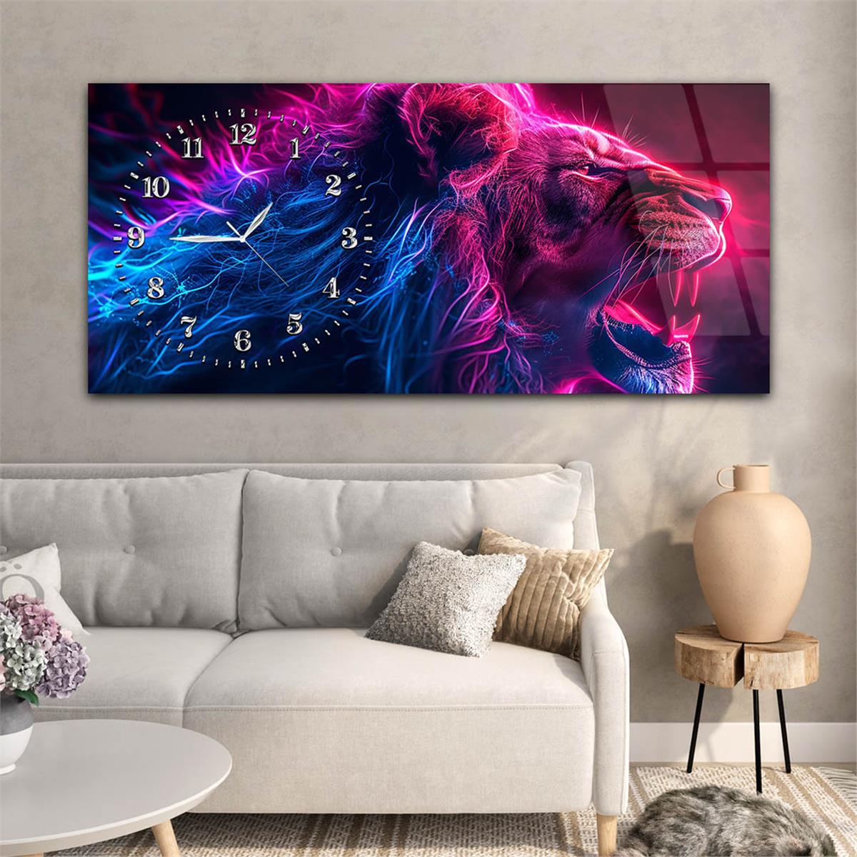 Yatay Saatli Yandan Sanat Temalı Cam Tablo 350