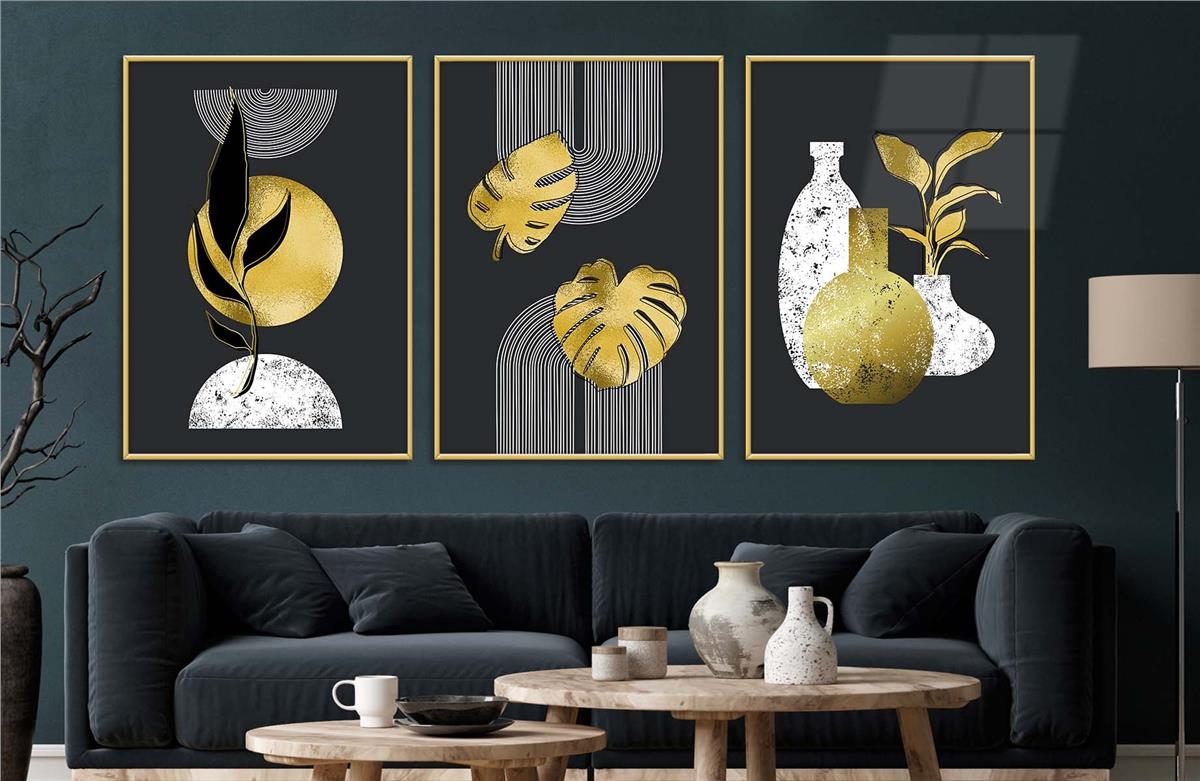 Alüminyum Çerçeveli Sanat Temalı 3'lü Set MDF Tablo 0008