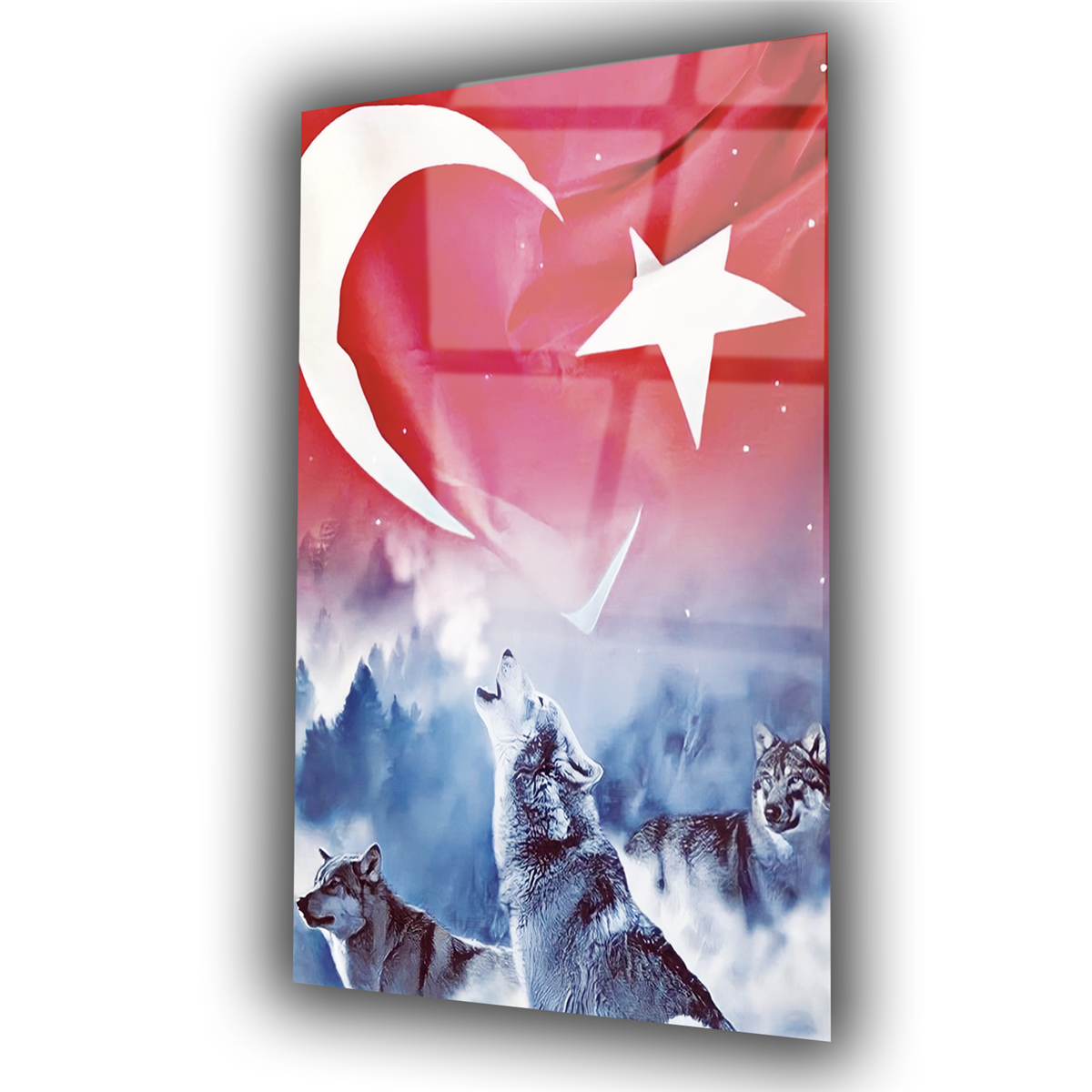 TÜRK BAYRAĞI VE KURT GÖRSELLİ CAM TABLO 