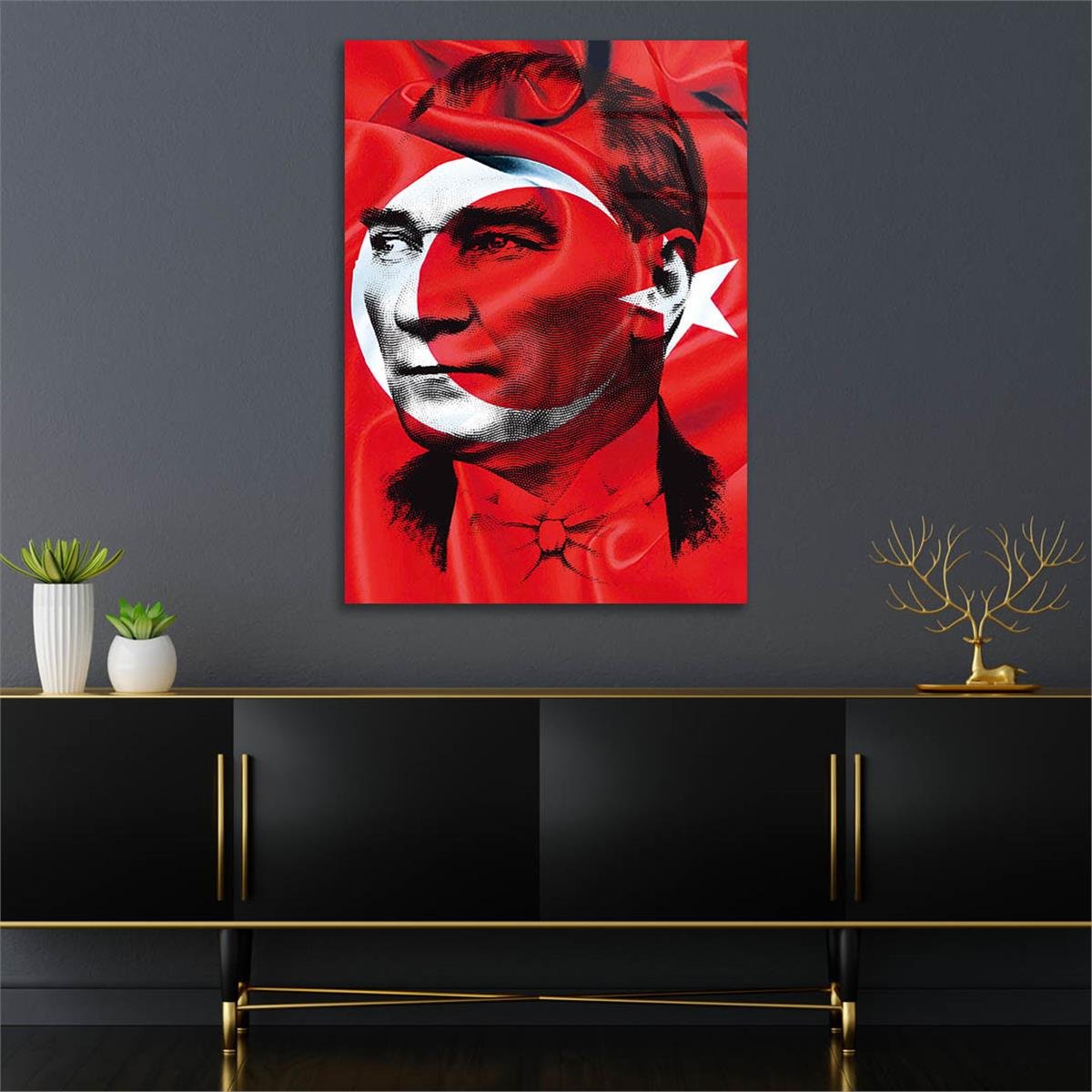 Turkish Flag and MUSATAFA KEMAL ATATÜRK Tempered Glass Wall Art