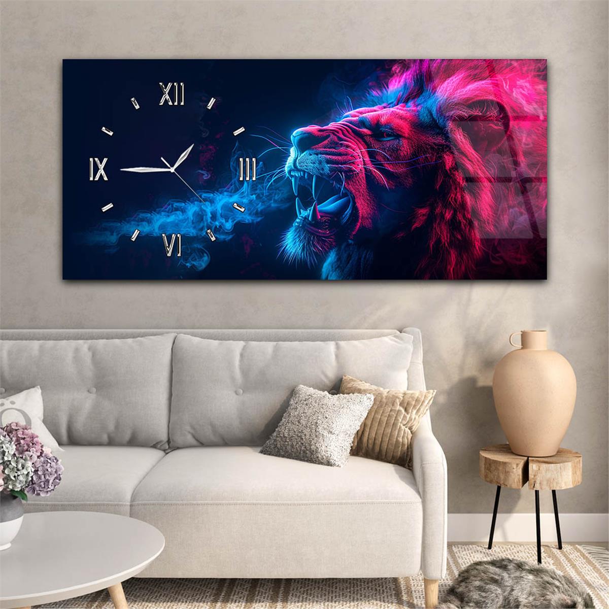 Yatay Saatli Yandan Sanat Temalı Cam Tablo 349