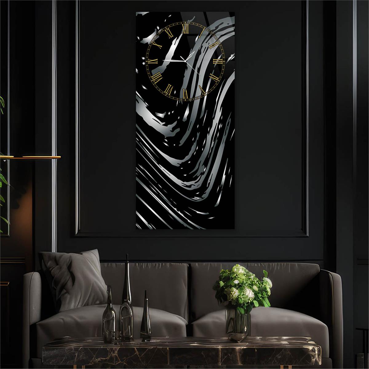 Tableau en verre à thème art et nature vertical avec horloge en haut 071