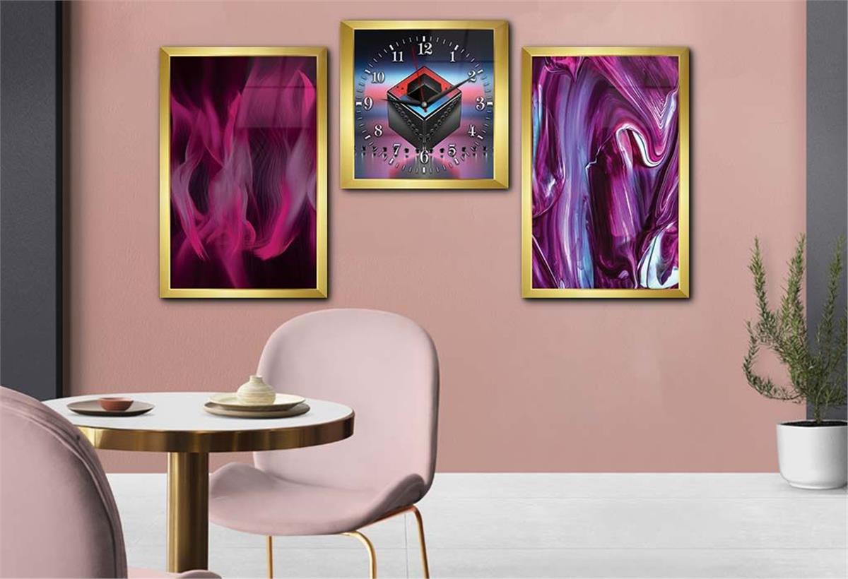 Tempered Glasss Wall Arts Art-Themed Set with Clock