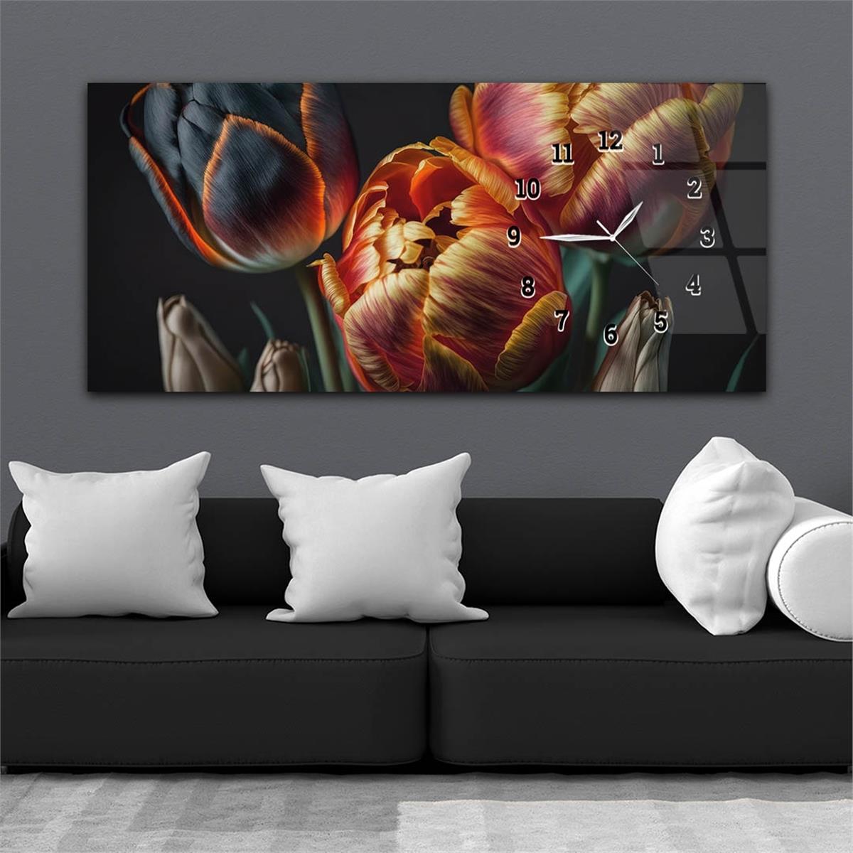 Side-Clock, Art And Nature-Themed Horizontal Glass Wall Painting 194