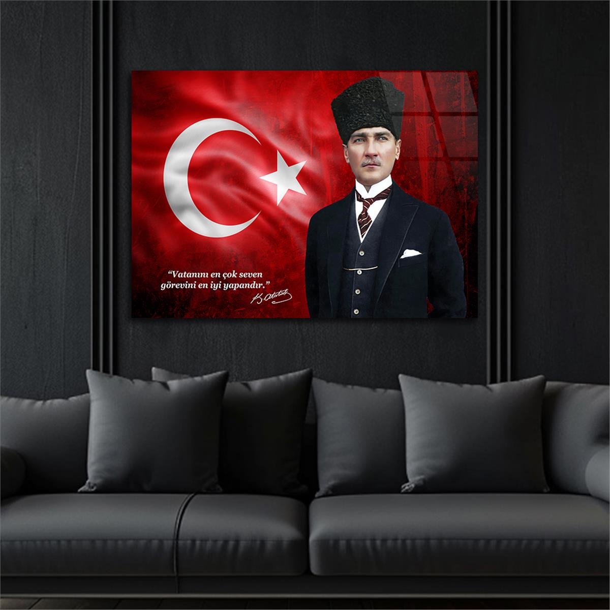 Yatay Vatan Temalı Cam Tablo 172