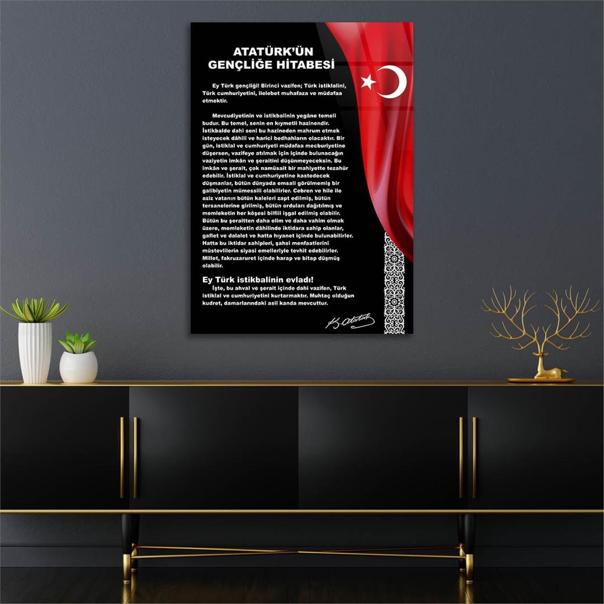 Dikey VatanTemalı Cam Tablo 204