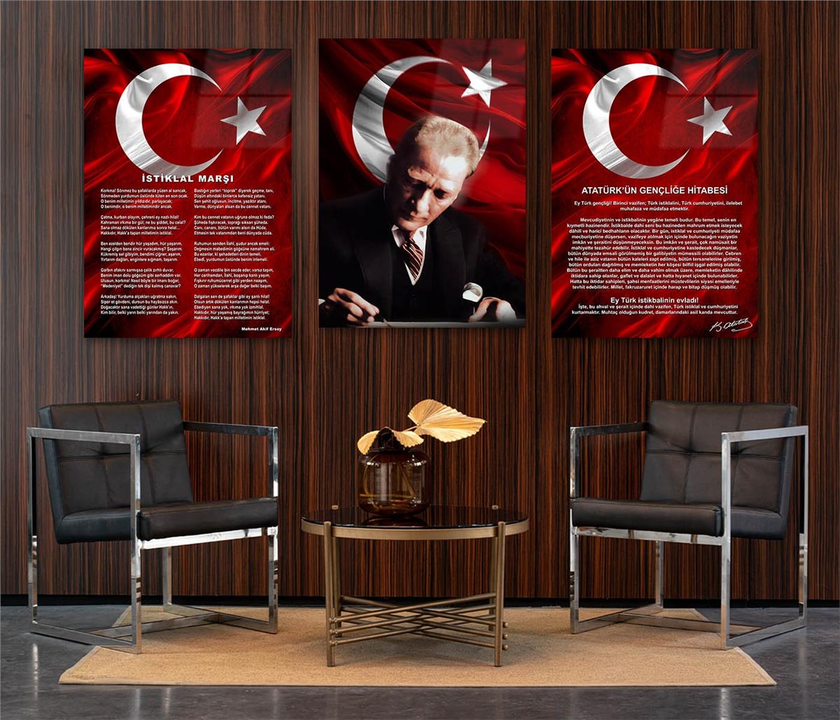  3'lü Set VatanTemalı Cam Tablo 36