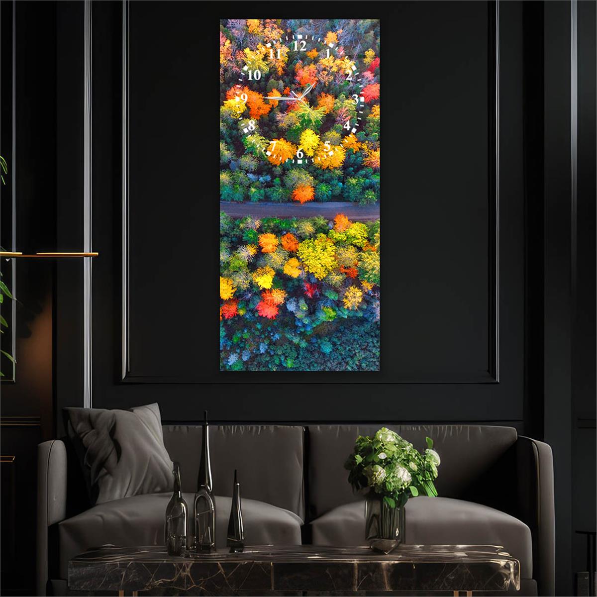 Vertical Art Themed Glass Wall Art with Clock at the Top 020