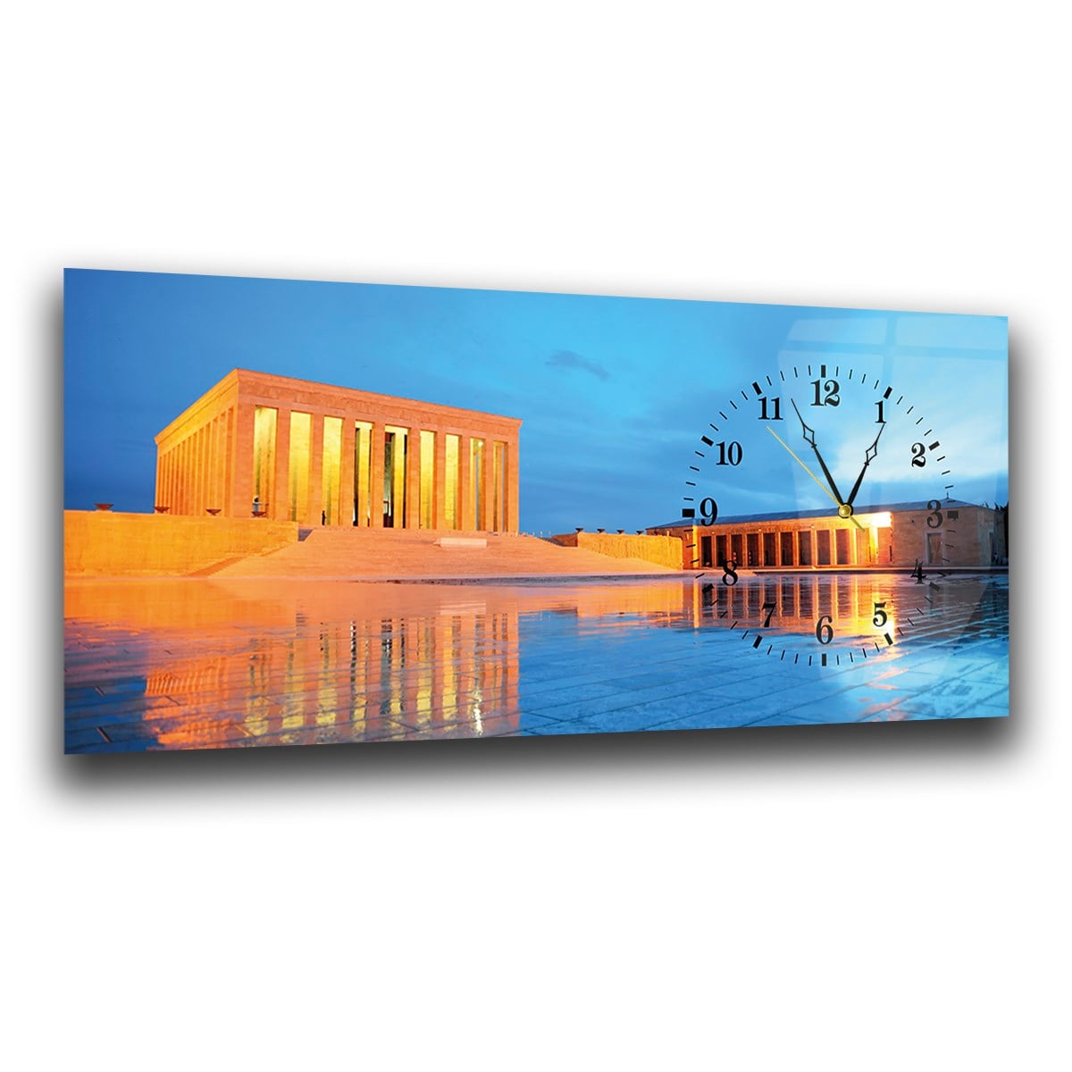 Anıtkabir Yatay Saatli Yandan Vatan Temalı Cam Tablo 001