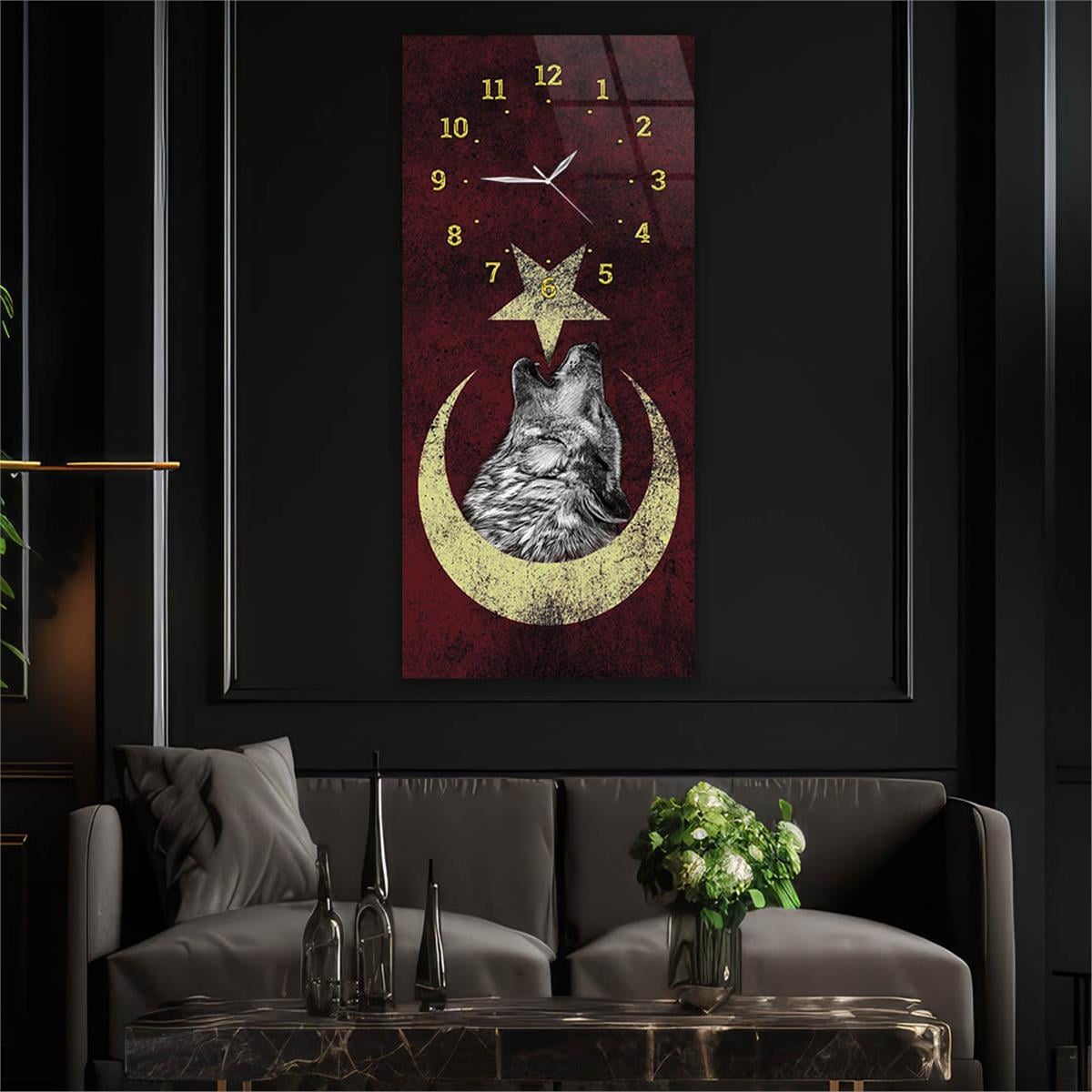 Vertical National Themed Glass Wall Art with Clock at the Top 033
