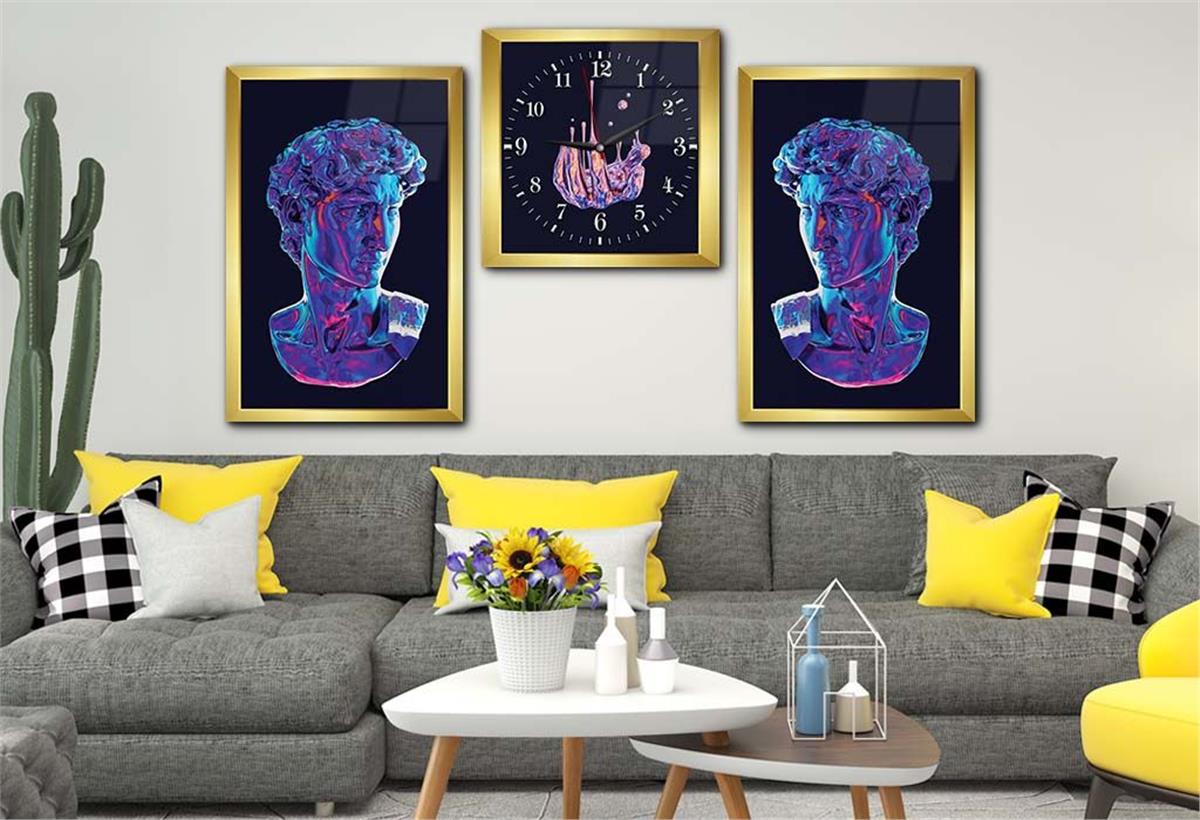 Tempered Glasss Wall Arts Art-Themed Set with Clock
