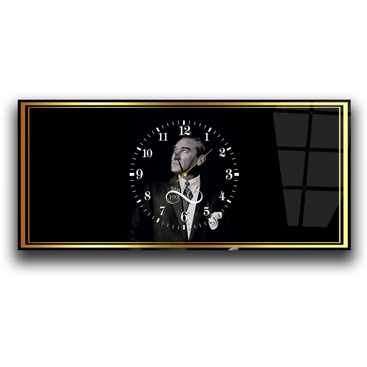 Mustafa Kemal Atatürk 1981-1938 Yatay Ortadan Saatli  Vatan Temalı Cam Tablo 046