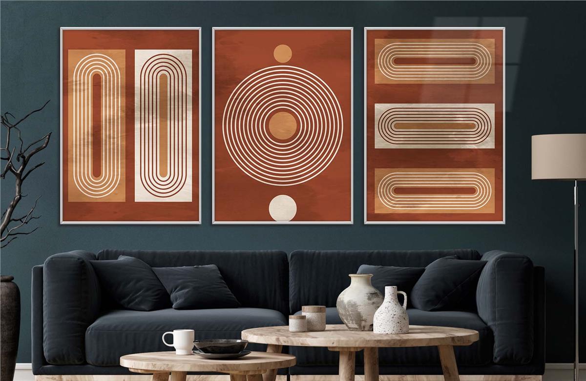 Alüminyum Çerçeveli Sanat Temalı 3'lü Set MDF Tablo 0053