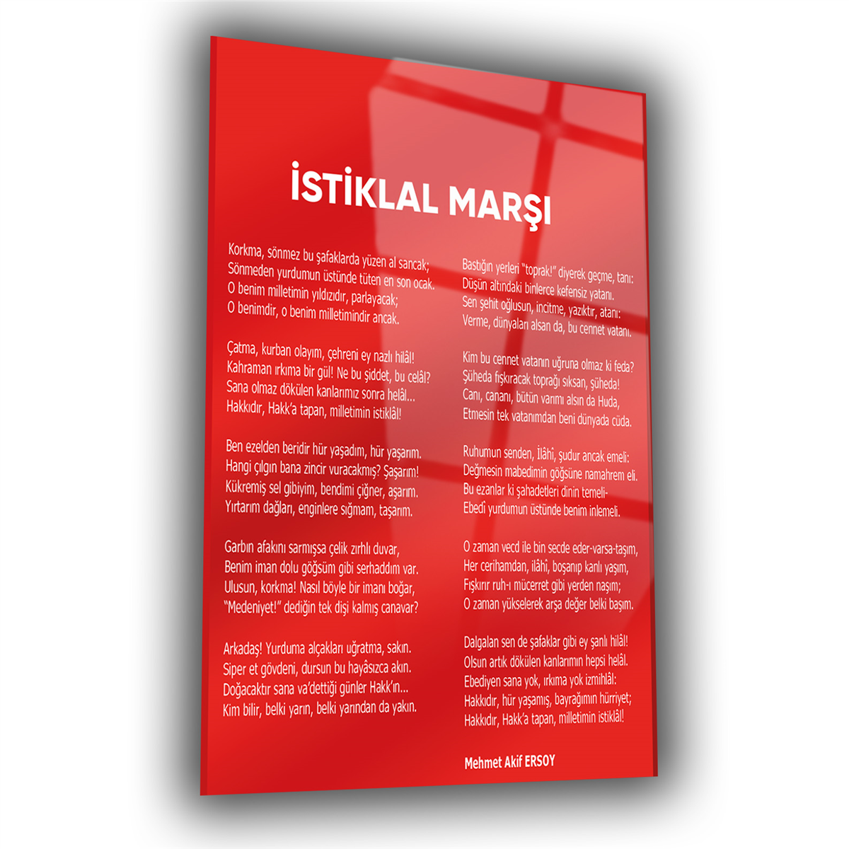 Kırmızı Temalı İstiklal Marşı Cam Tablo