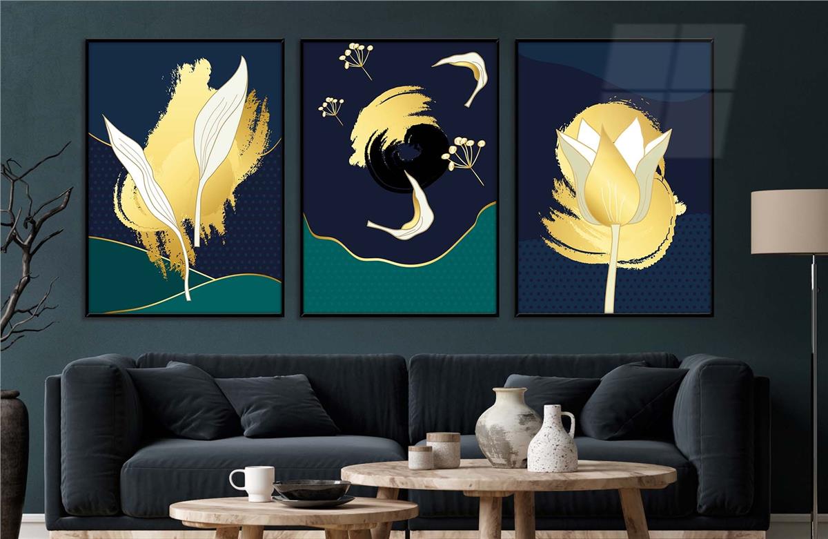 Alüminyum Çerçeveli Sanat Temalı 3'lü Set MDF Tablo 0005
