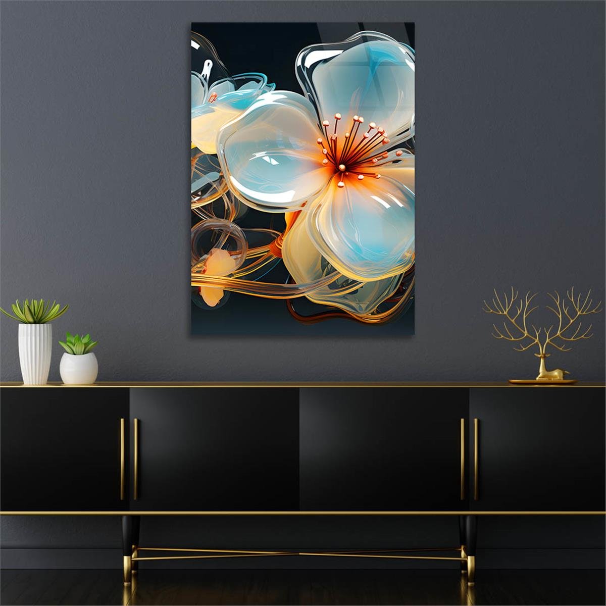 Dikey Sanat Temalı Cam Tablo 352