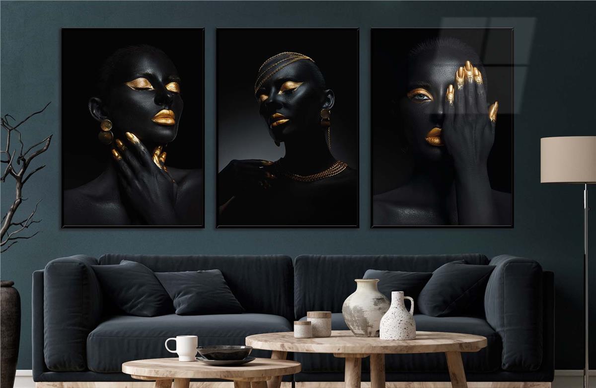Alüminyum Çerçeveli Sanat Temalı 3'lü Set MDF Tablo 0073