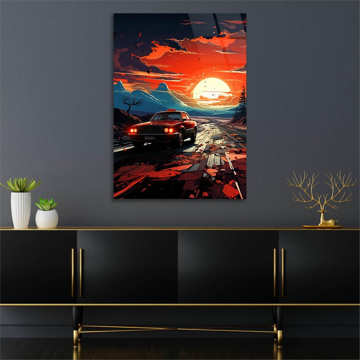 Dikey Sanat Temalı Cam Tablo 568