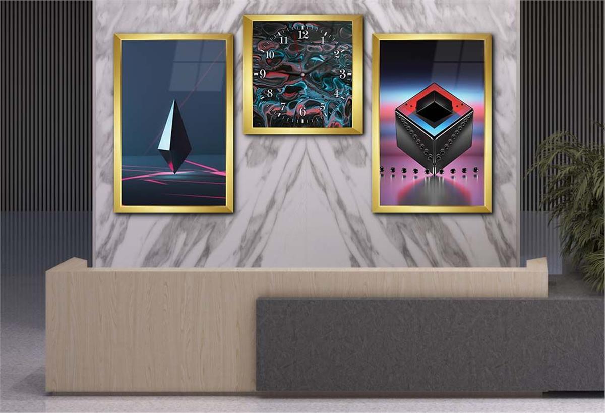 Tempered Glasss Wall Arts Art-Themed Set with Clock