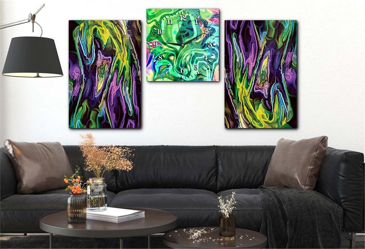 Tempered Glasss Wall Arts Art-Themed Set with Clock