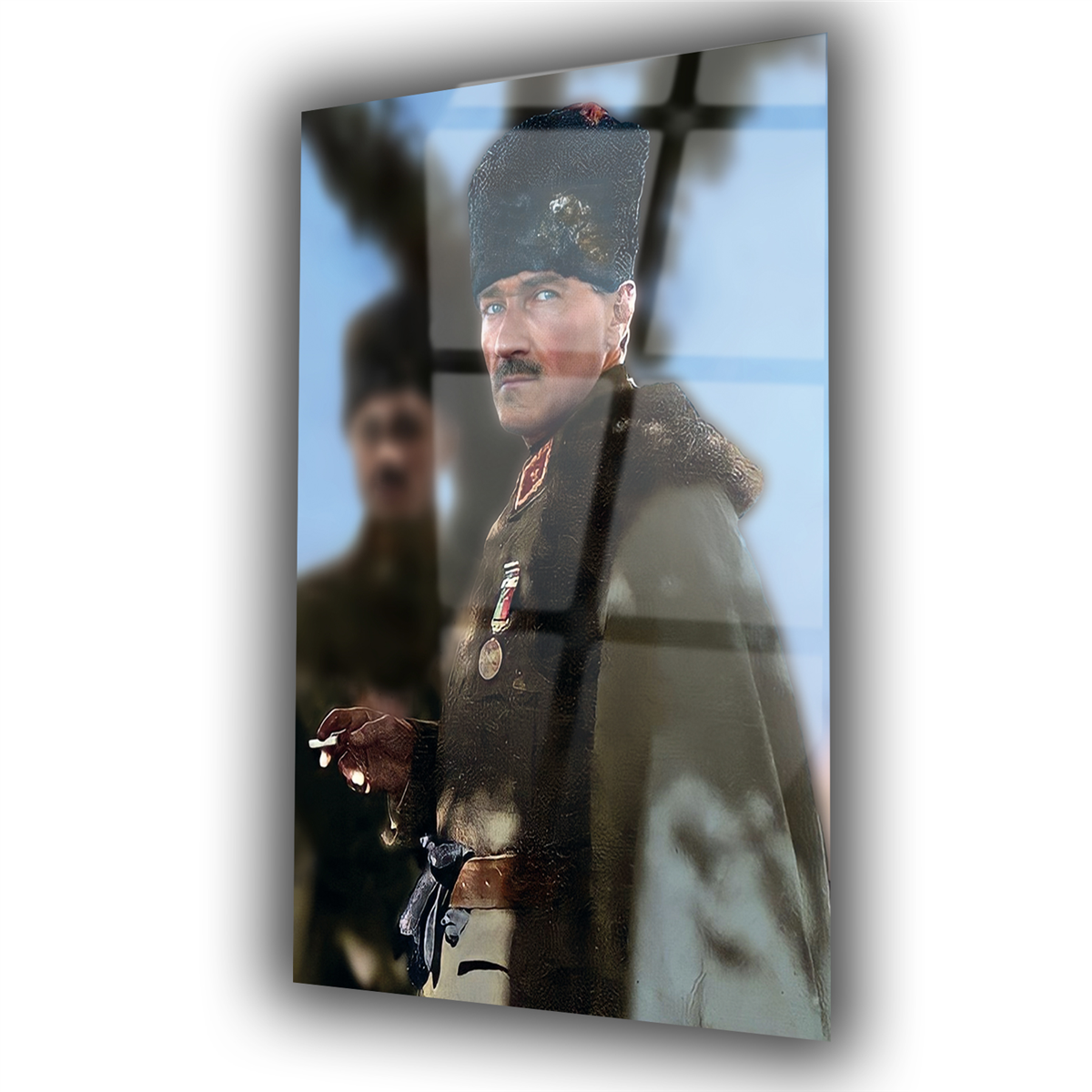 Gazi Mustafa Kemal Atatürk Askeri Portre Cam Tablo