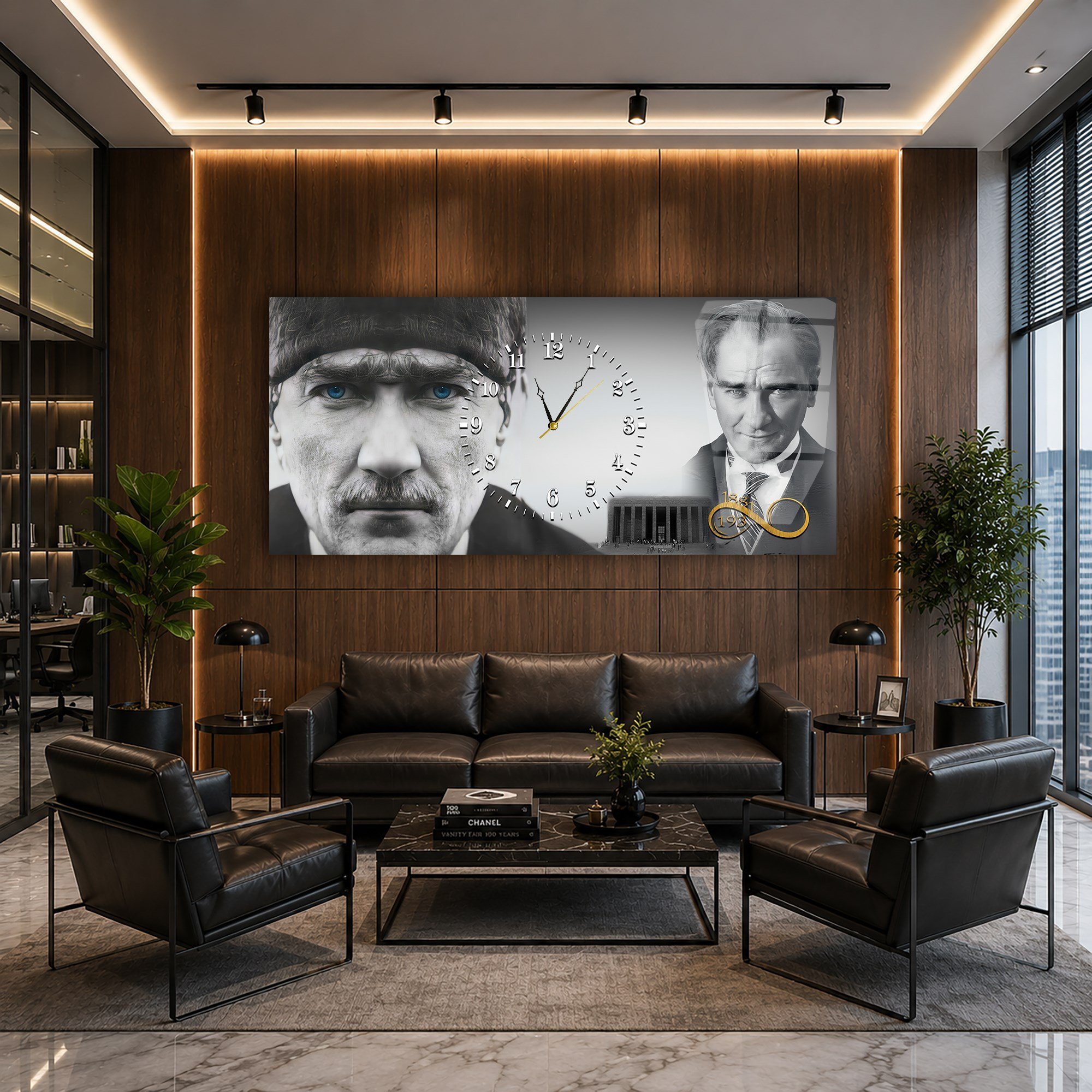 Middle-Clock, Homeland-Themed Horizontal Glass Wall Painting 064