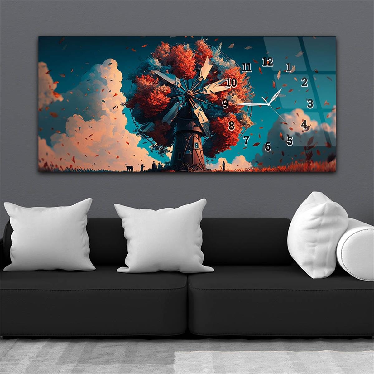 Side-Clock, Art And Nature-Themed Horizontal Glass Wall Painting 211