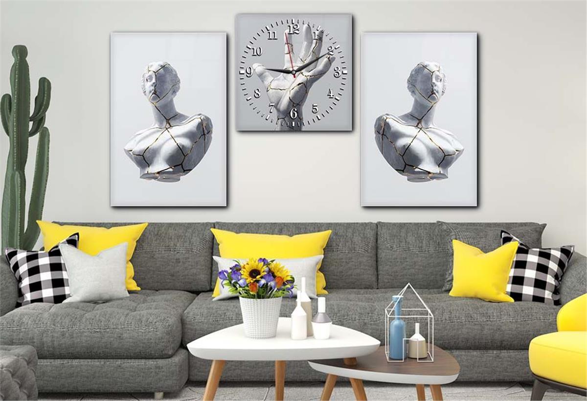 Tempered Glasss Wall Arts Art-Themed Set with Clock