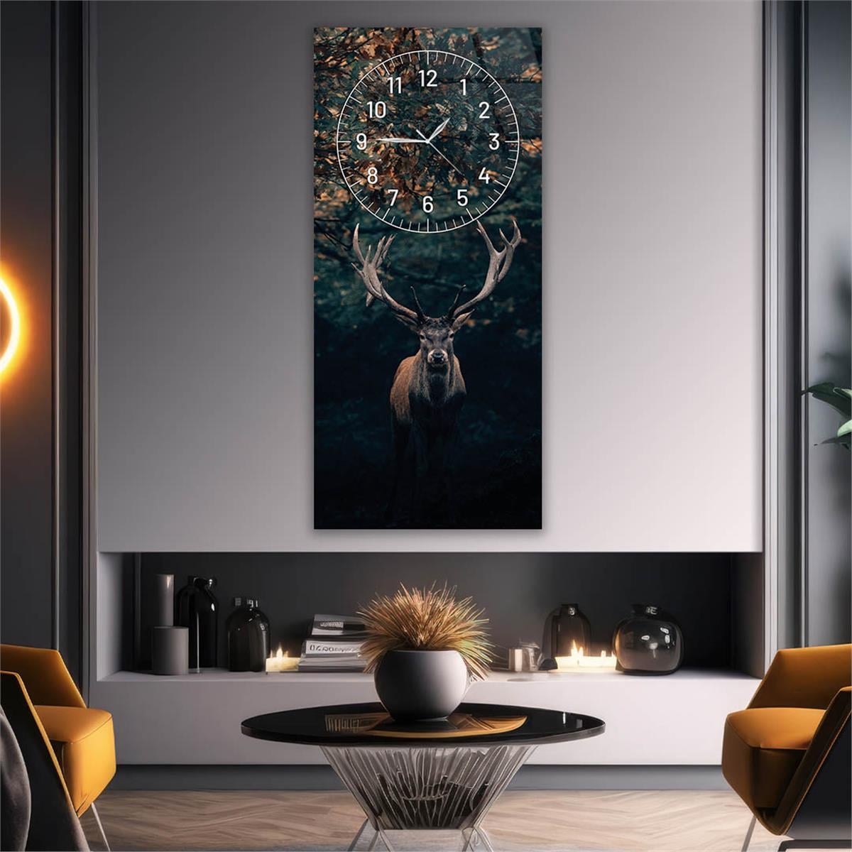 Vertical Art Themed Glass Wall Art with Clock at the Top 010